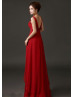 Red Pleated Chiffon High Low Sexy Evening Dress